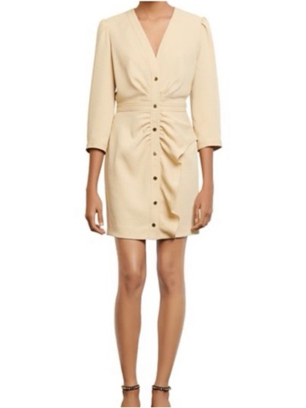 NEW Sandro Beige Teana Ruched Mini Dress EU 40